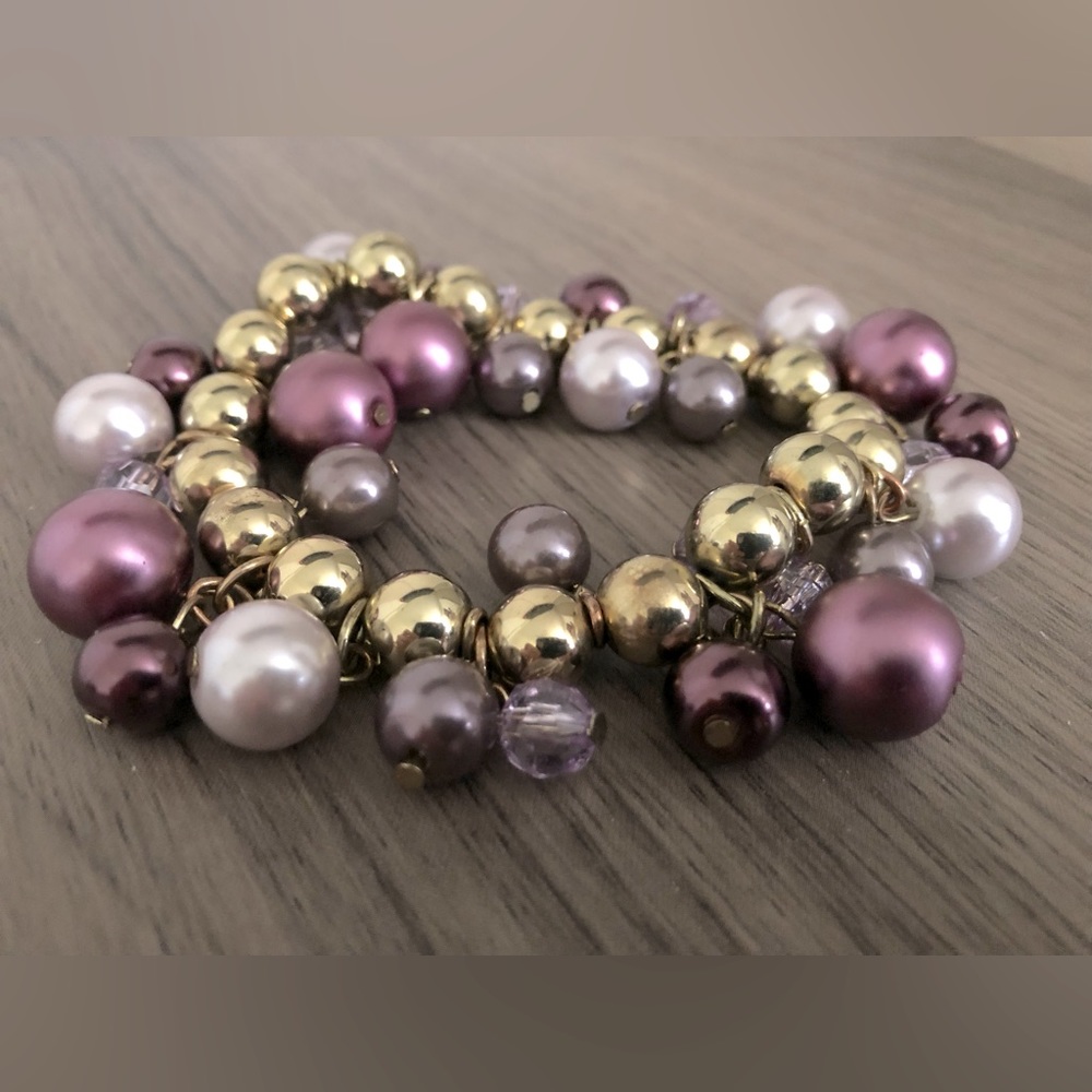 Rose Purple Gold Beads and Pearls Bracelet